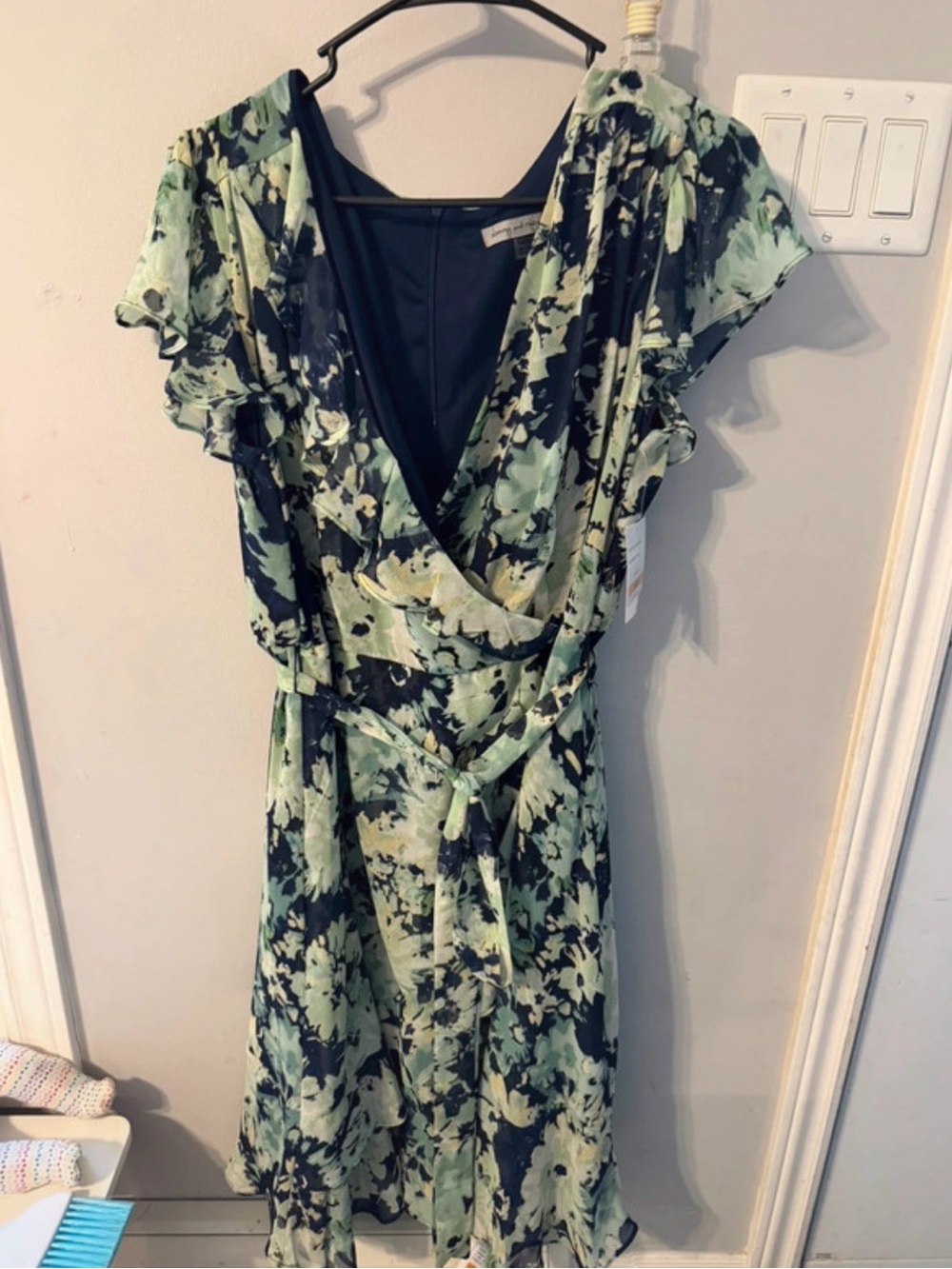 Danny & Nicole Mint and Black Floral Wrap Dress